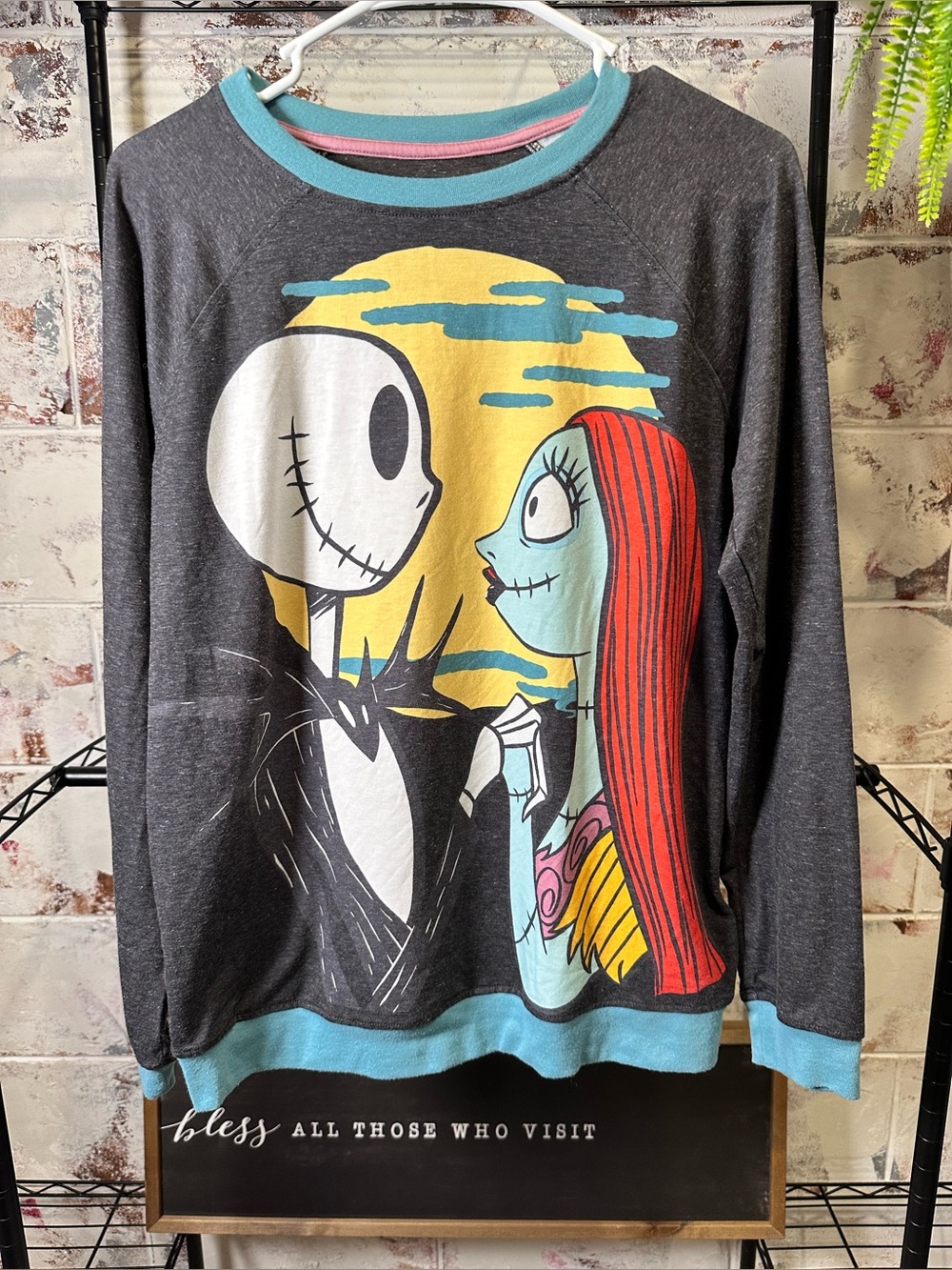 Disney Heather Gray Shirt with Teal Trim and Pink Logo